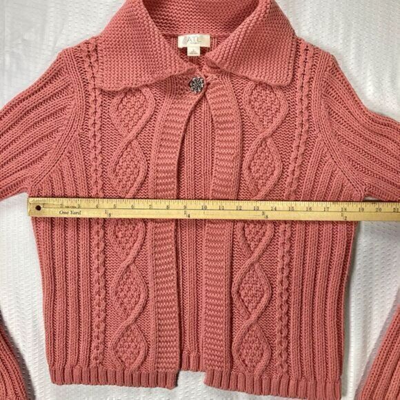 Ann Taylor Loft Studio Cardigan Sweater Womens Small Pink Granny Core Open Knit - Picture 10 of 16